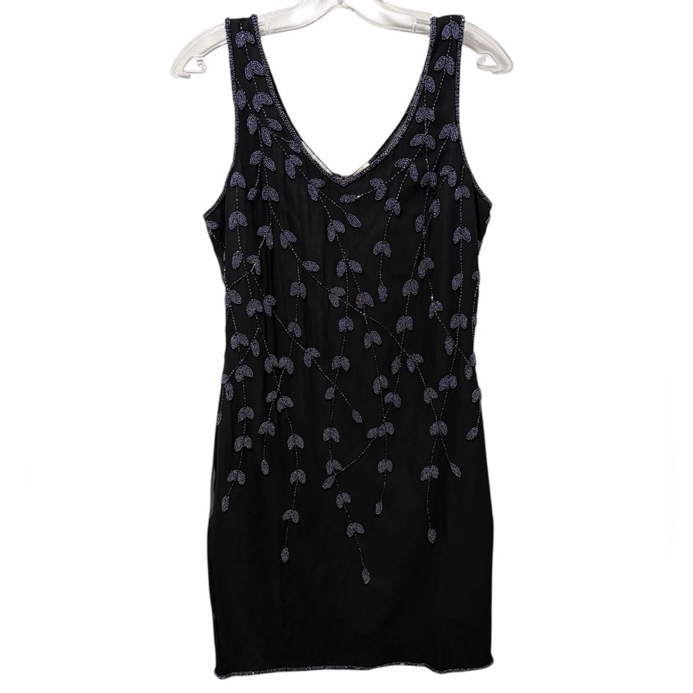 SCALA Vintage 100% Silk Beaded Vine Dress Black Size Medium